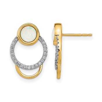 14k Polished 1/5 carat Diamond and Opal Circle Post Earrings