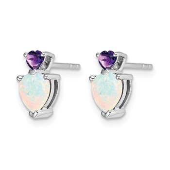 14k White Gold 6mm Heart Lab Created Opal and Amethyst Post Earrings — alternate view
