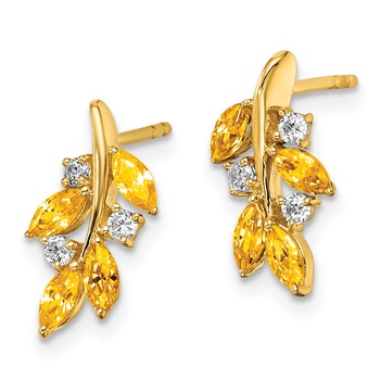 14k Marquise Citrine and 1/8 carat Diamond Leaf Post Earrings — alternate view