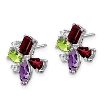 14k White Gold Amethyst/Peridot/Garnet/Diamond Post Earrings — alternate view