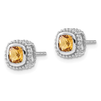 10k White Gold Cushion Citrine Earrings — alternate view