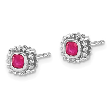 10k White Gold Cushion Ruby Earrings — alternate view