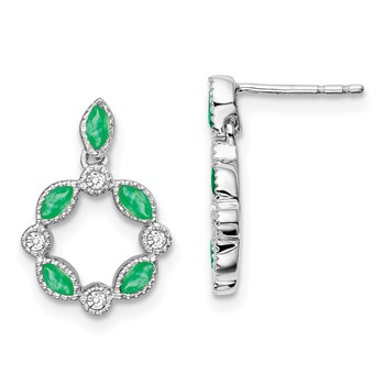 14k White Gold Emerald and Diamond Dangle Earrings