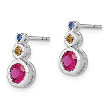 14k White Gold Ruby, Emerald and Sapphire Earrings — alternate view