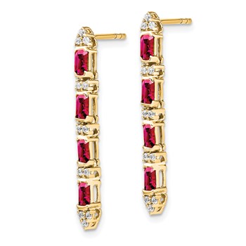 14k Yellow Gold Ruby and Diamond 4-stone Dangle Earrings — alternate view