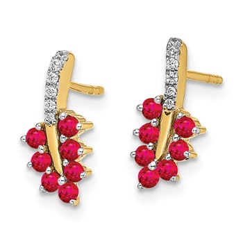 14k Ruby and Diamond Leaf Post Earrings — alternate view
