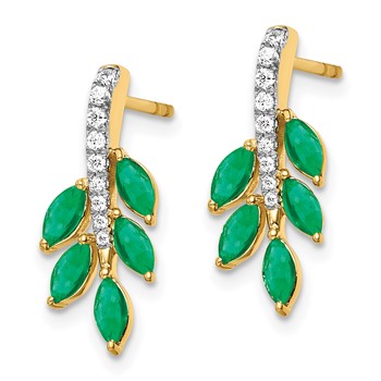 14k Emerald and Diamond Leaf Post Earrings — alternate view