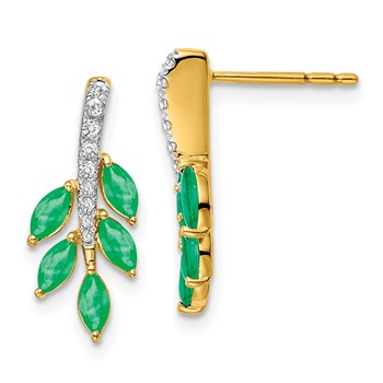 14k Emerald and Diamond Leaf Post Earrings