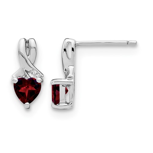Sterling Silver Rhodium-plated Garnet and Diamond Earrings