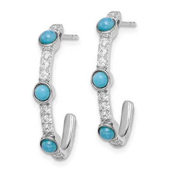 14k White Gold Turquoise and White Topaz J-hoop Post Earrings — alternate view