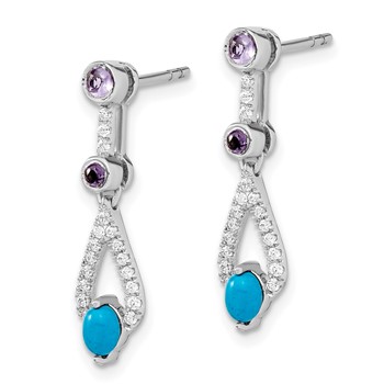 14k White Gold Turquoise/Amethyst/White Topaz Dangle Post Earrings — alternate view