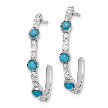 14k White Gold Turquoise and White Topaz J-hoop Post Earrings — alternate view