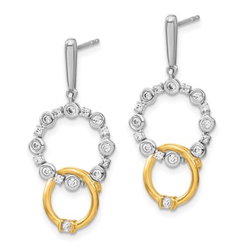 14k Two-tone 3/8 carat Lab Grown Diamond VS/SI+ G+ Fancy Circle Drop Post Dangle Earrings — alternate view