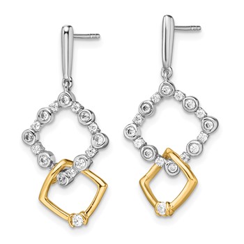 14k Two-tone 3/8 carat Lab Grown Diamond VS/SI+ G+ Fancy Square Drop Post Dangle Earrings — alternate view