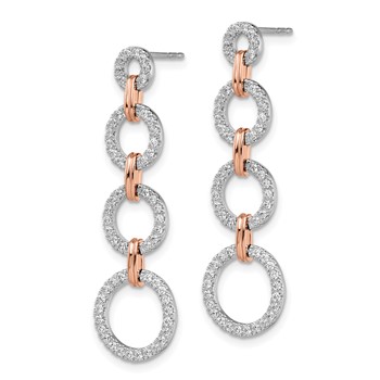 14k Two-Tone Rose and White Gold 5/8 carat Lab Grown Diamond VS/SI+ G+ Circle Post Dangle Earrings — alternate view