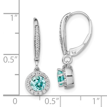 Pure Serenity 14k White Gold 1/4 carat Lab Grown Diamond VS/SI+ G+ and Lab Created Paraiba Leverback Dangle Earrings — alternate view