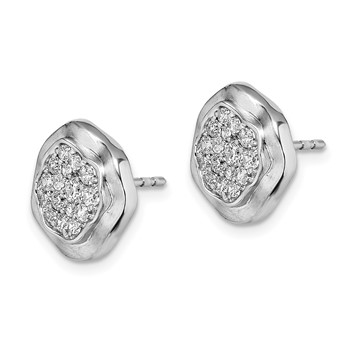 14k White Gold Polished Wavy Circle 5/8 carat Pave Diamond Post Earrings — alternate view