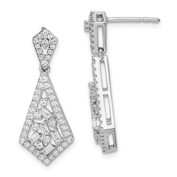 14k White Gold Polished 3/4 carat Diamond Fancy Dangle Post Earrings
