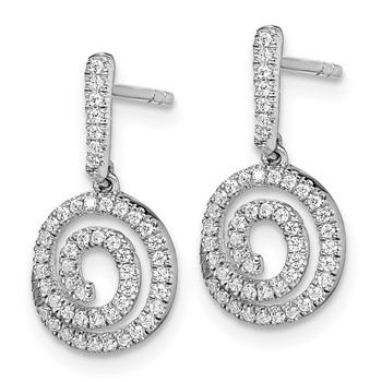 14k White Gold Circle Swirl 1/3 carat Diamond Dangle Post Earrings — alternate view