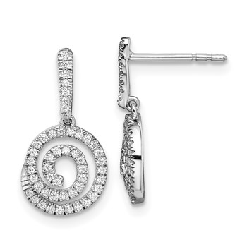14k White Gold Circle Swirl 1/3 carat Diamond Dangle Post Earrings