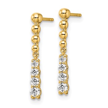 14k 1/3 carat Lab Grown Diamond VS/SI+ G+ Beaded Bar Dangle Post Earrings — alternate view