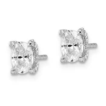 Sterling Silver Oval CZ Stud Earrings — alternate view
