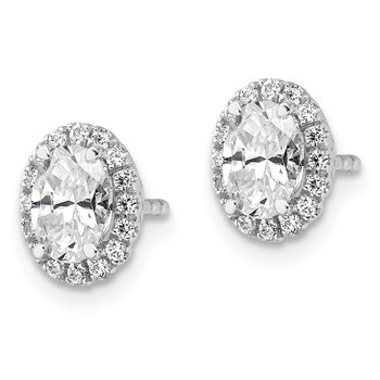 14k White Gold 1 1/5 carat Lab Grown Diamond VS/SI+ G+ Oval Halo Stud Earrings — alternate view