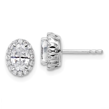 14k White Gold 1 1/5 carat Lab Grown Diamond VS/SI+ G+ Oval Halo Stud Earrings