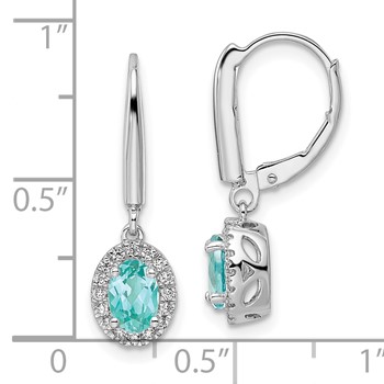 Pure Serenity 14k White Gold 1/5 carat Lab Grown Diamond VS/SI+ G+ and Lab Created Paraiba Leverback Dangle Earrings — alternate view