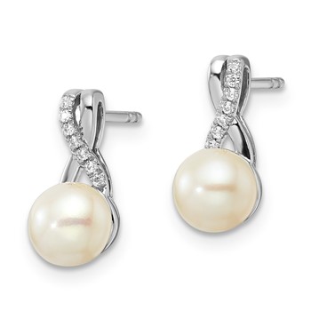 Sterling Silver Pearl & CZ Fashion Post Drop Earrings — alternate view