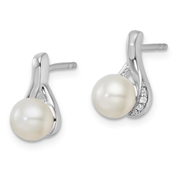 Sterling Silver Pearl & CZ Fashion Post Drop Earrings — alternate view