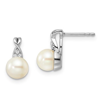 Sterling Silver Pearl & CZ Fashion Post Drop Earrings