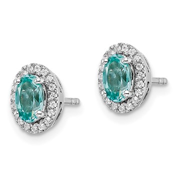 Pure Serenity 14k White Gold 1/10 carat Lab Grown Diamond VS/SI+ G+ and Lab Created Paraiba Post Earrings — alternate view