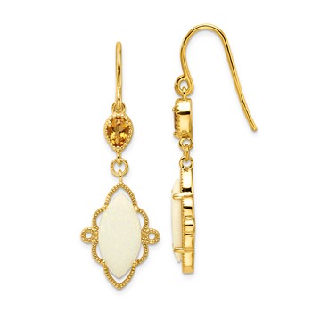 YG Sterling Created Pear Opal & AM/GQ Dangle Earrings