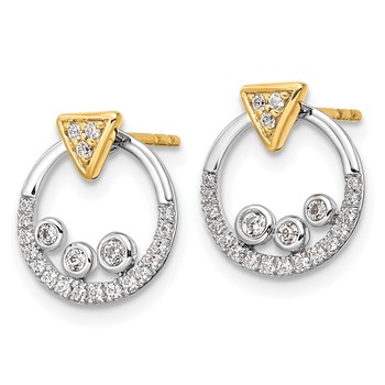 14k Two Tone 1/4 carat Lab Grown Diamond VS/SI+ G+ Complete Triangle Post Earrings with Circle Dangle Earring Jacket — alternate view