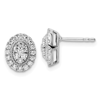 14k White Gold 1/2 carat Lab Grown Diamond VS/SI+ G+ Complete Oval Halo Post Earrings