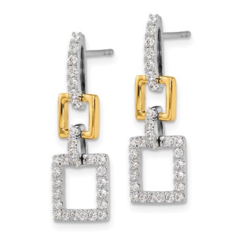 14k Two-Tone 3/4 carat Lab Grown Diamond VS/SI+ G+ Square Dangle Post Earrings — alternate view
