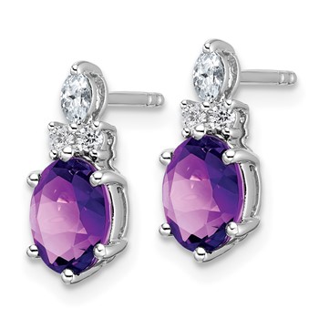 14K White Gold Diamond and 7x5 Oval February/Amethyst Post Earrings — alternate view