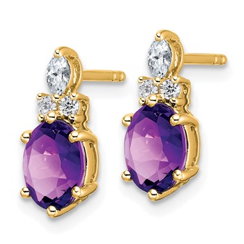 14k Diamond and 7x5 Oval February/Amethyst Post Earrings — alternate view