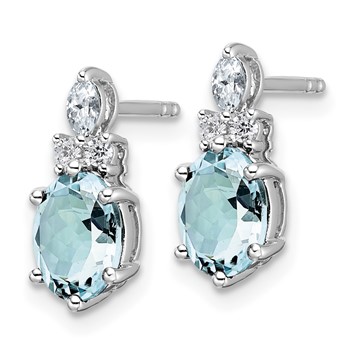 14K White Gold Diamond and 7x5 Oval March/Aquamarine Post Earrings — alternate view