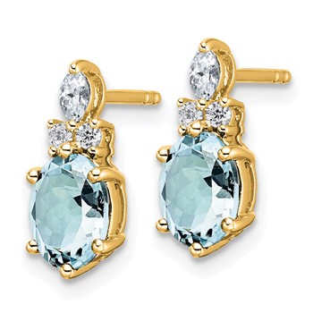 14k Diamond and 7x5 Oval March/Aquamarine Post Earrings — alternate view