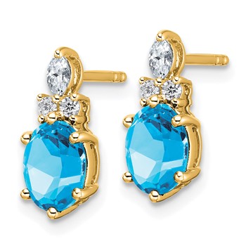 14k Diamond and 7x5 Oval December/Blue Topaz Post Earrings — alternate view
