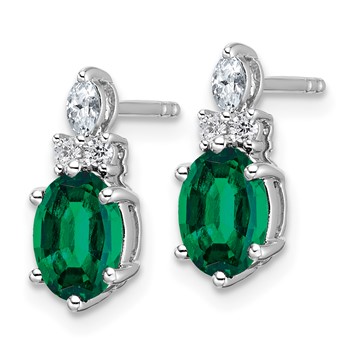 14K White Gold Diamond and 7x5 Oval May/Lab Created Emerald Post Earrings — alternate view