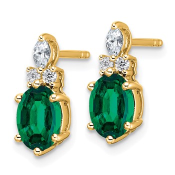 14k Diamond and 7x5 Oval May/Lab Created Emerald Post Earrings — alternate view