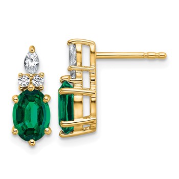 14k Diamond and 7x5 Oval May/Lab Created Emerald Post Earrings