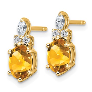 14k Diamond and 7x5 Oval November/Citrine Post Earrings — alternate view