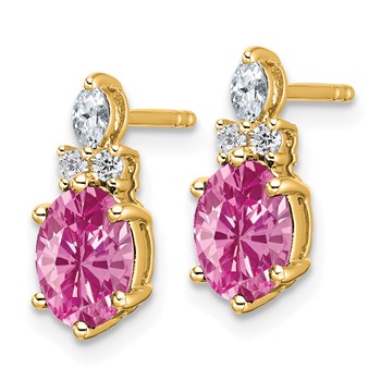 14k Diamond and 7x5 Oval October/Lab Created Pink Sapphire Post Earrings — alternate view