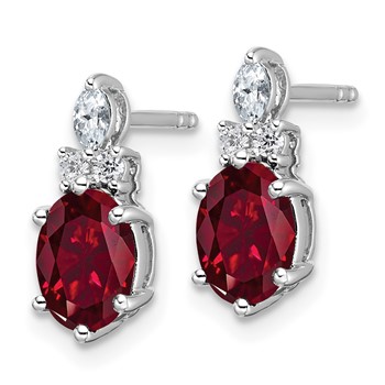 14K White Gold Diamond and 7x5 Oval July/Lab Created Ruby Post Earrings — alternate view