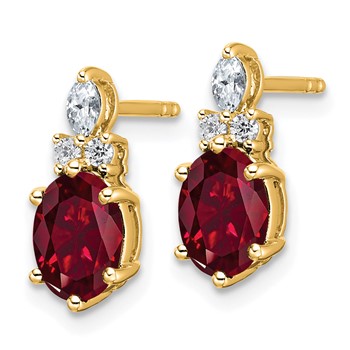 14k Diamond and 7x5 Oval July/Lab Created Ruby Post Earrings — alternate view