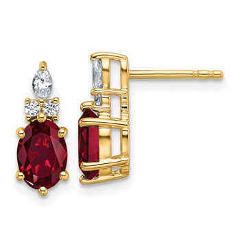 14k Diamond and 7x5 Oval July/Lab Created Ruby Post Earrings